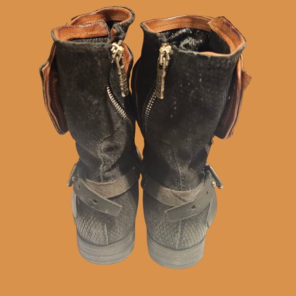 Leather Suede Biker Ankle Boots A.S.98 Airstep Sz 40 Buckle Zipper Snap Insoles - Picture 5 of 10